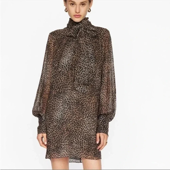 Frame silk tie neck dress in leo multi - Picture 1 of 10